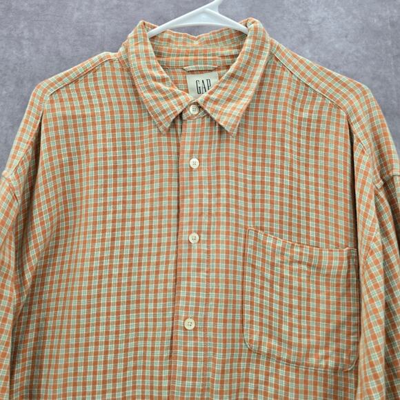 Gap Orange Checker Plaid Long Sleeve Button Down Mens Shirt Extra Large XL - Picture 3 of 6